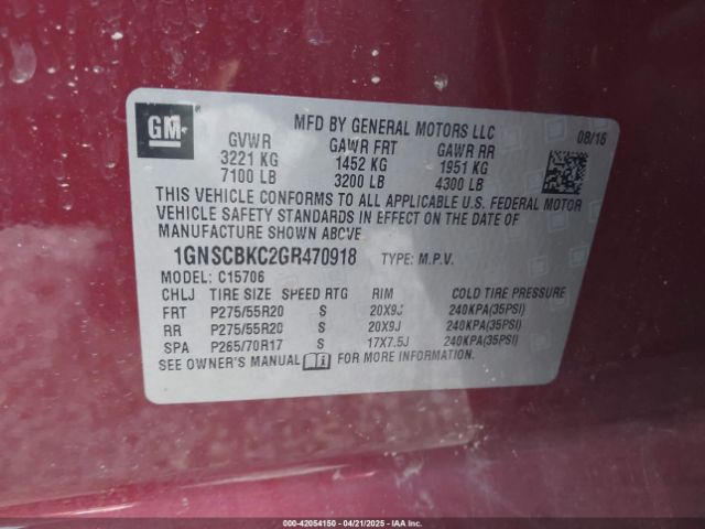1GNSCBKC2GR470918 Chevrolet Tahoe Lt
