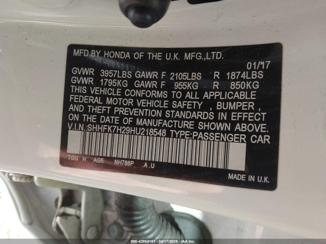SHHFK7H29HU218548 Honda Civic Lx