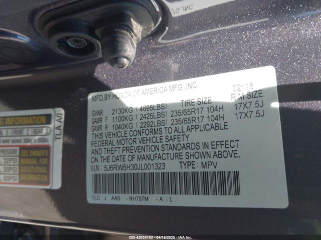 5J6RW5H30JL001323 Honda CR-V LX