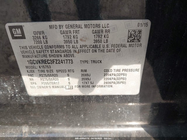 1GCVKREC3FZ241773 Chevrolet Silverado 1500 1lt