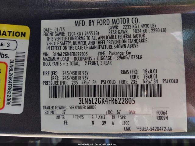 3LN6L2GK4FR622805 Lincoln MKZ