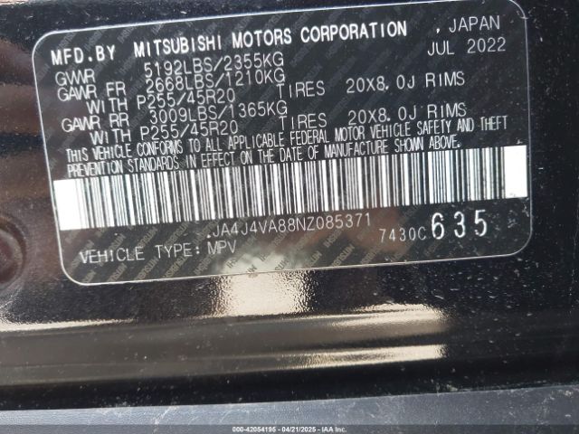 2022 MITSUBISHI OUTLANDER JA4J4VA88NZ085371 Photo 8