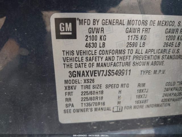 3GNAXVEV7JS549911 Chevrolet Equinox Premier