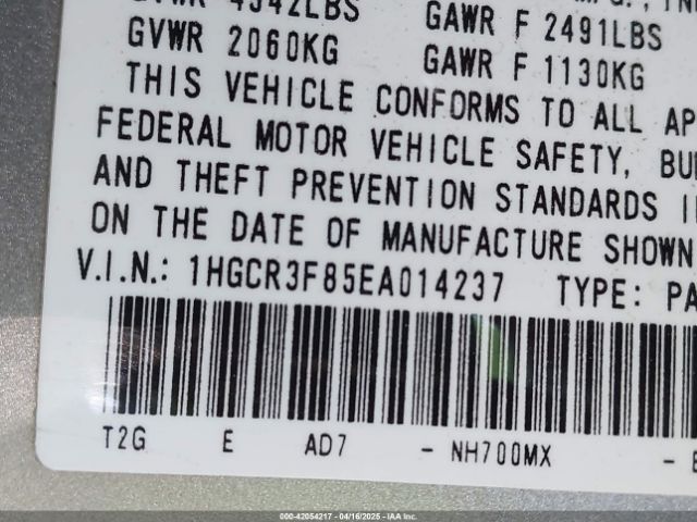 1HGCR3F85EA014237 Honda Accord Ex-l V-6