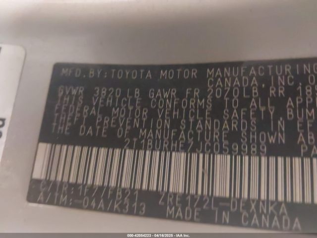 2018 TOYOTA COROLLA 2T1BURHE7JC059989 Photo 8