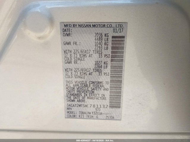 5N1AT2MT5HC781132 Nissan ROGUE S