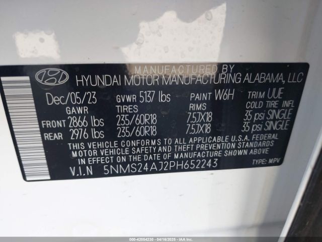 5NMS24AJ2PH652243 Hyundai gdi theta iii