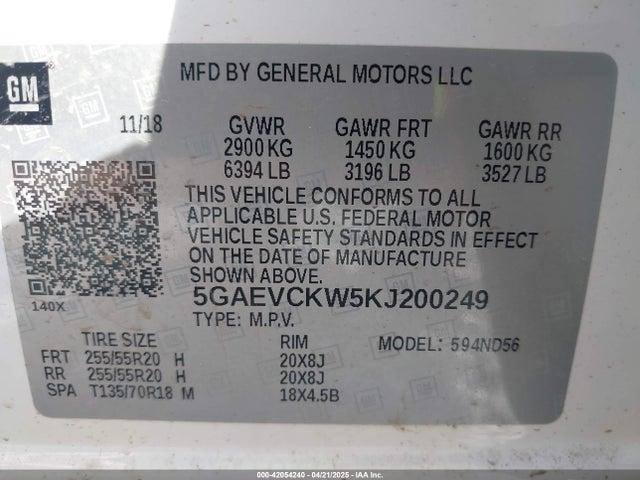 5GAEVCKW5KJ200249 Buick Enclave Awd Avenir