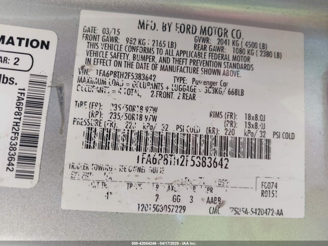 Ford Mustang 2015 1FA6P8TH2F5383642 Image 9