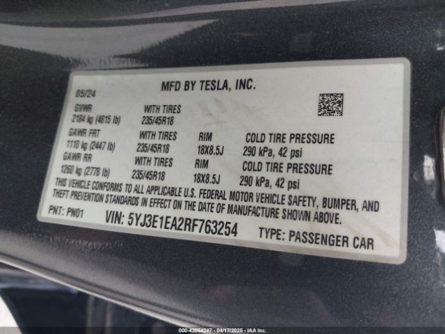 2024 TESLA MODEL 3 5YJ3E1EA2RF763254 Photo 8