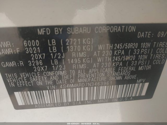 4S4WMARD7N3463961 Subaru Ascent Touring