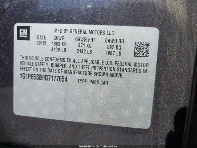 1G1PE5SB0G7177654 Chevrolet Cruze Limited 1lt Auto