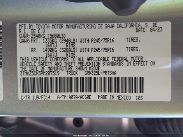 3TMAZ5CN3PM207519 Toyota Tacoma Sr5 V6