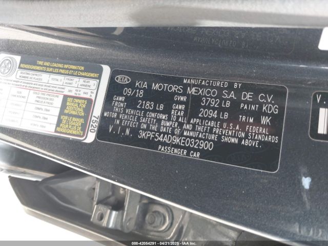 3KPF54AD9KE032900 KIA FORTE EX