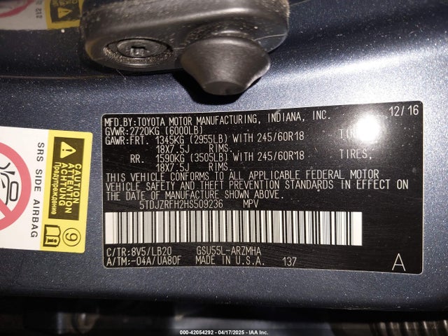 Toyota Highlander Xle 2017 5TDJZRFH2HS509236 Image 9