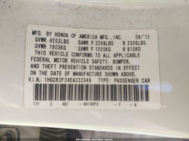 1HGCR2F34EA032548 Honda ACCORD LX