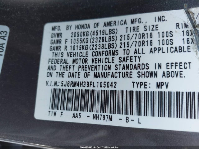 5J6RM4H39FL105042 Honda CR-V LX