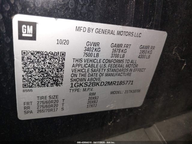 1GKS2BKD2MR185771 GMC Yukon 4wd Slt