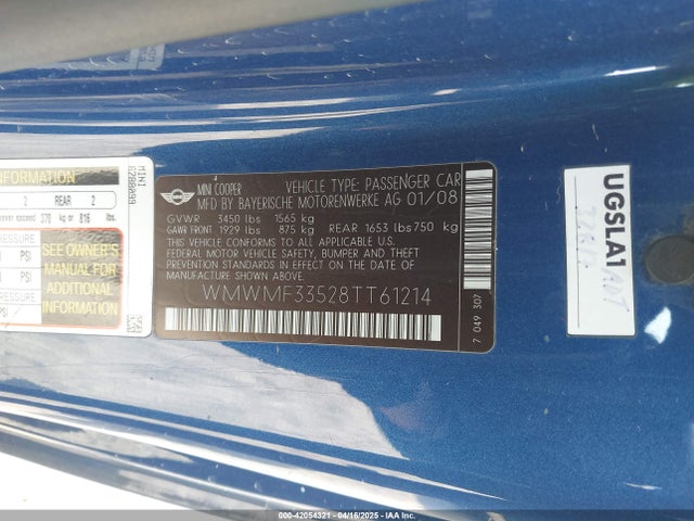 2008 MINI COOPER WMWMF33528TT61214 Photo 8
