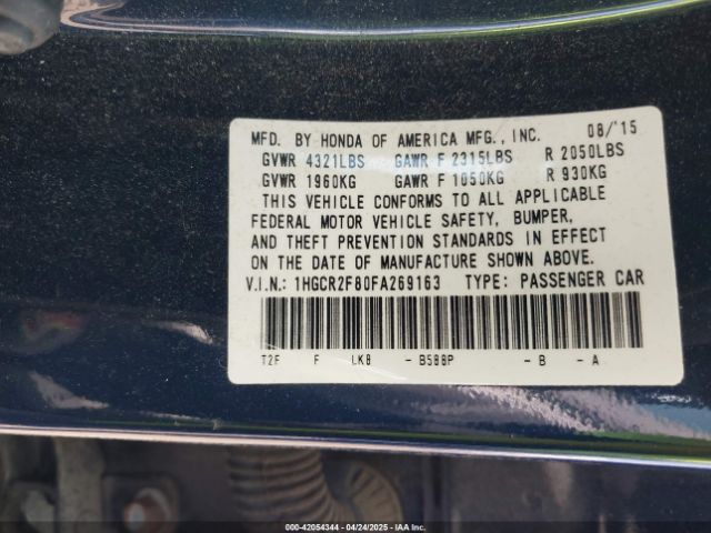 1HGCR2F80FA269163 Honda Accord Ex-l