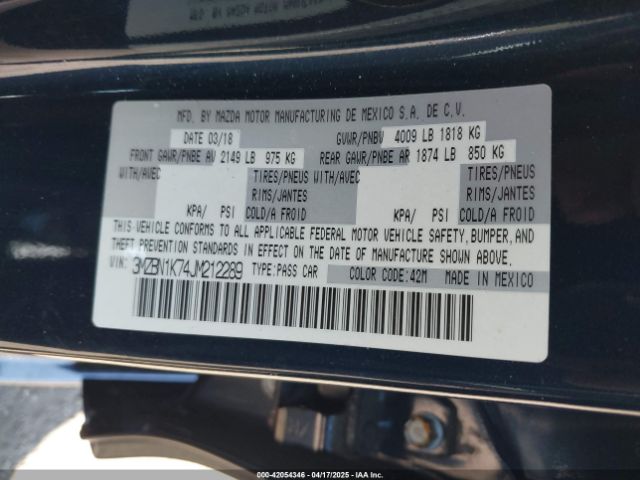 3MZBN1K74JM212289 Mazda Mazda3 Sport