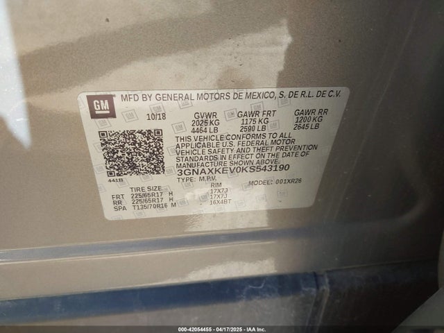 3GNAXKEV0KS543190 Chevrolet EQUINOX LT