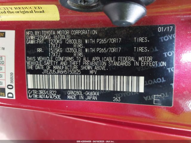 JTEZU5JR6H5150825 Toyota 4runner Sr5 Premium
