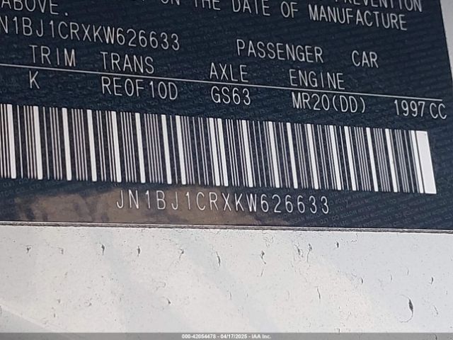 JN1BJ1CRXKW626633 Nissan Rogue Sport Sv