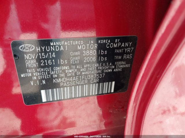 KMHDH4AE1FU387537 Hyundai ELANTRA SE