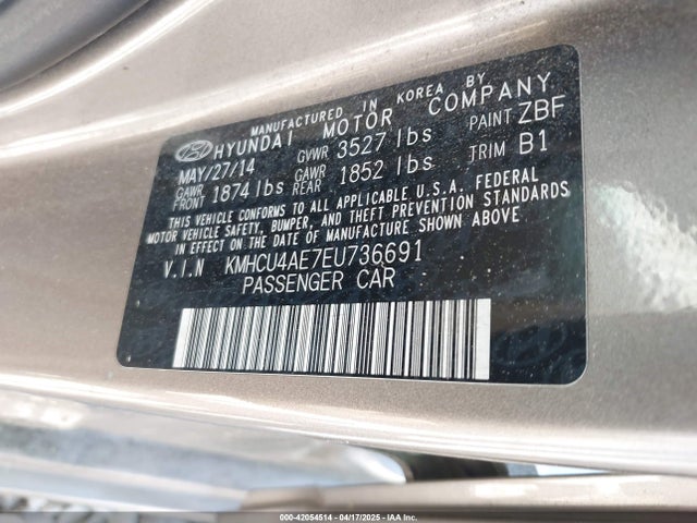 KMHCU4AE7EU736691 Hyundai ACCENT GLS
