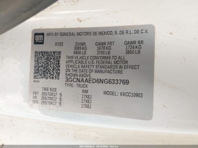 2022 CHEVROLET SILVERADO 1500 3GCNAAED6NG633769 Photo 8