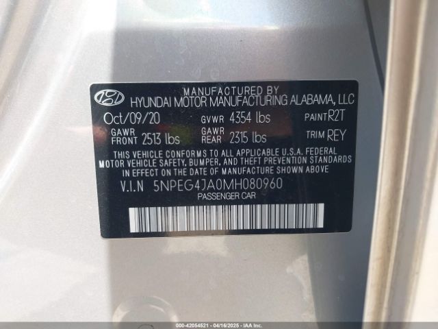 5NPEG4JA0MH080960 Hyundai SONATA SE
