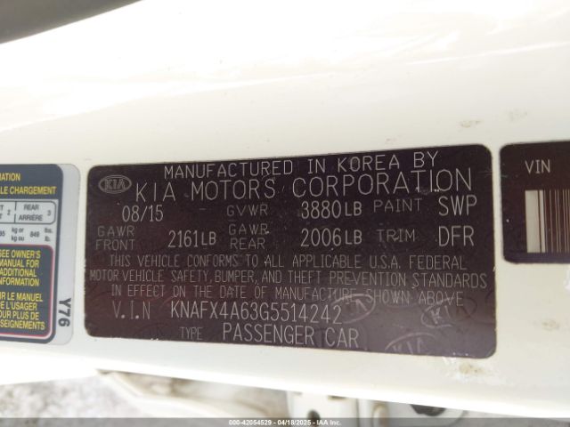 KNAFX4A63G5514242 KIA FORTE LX