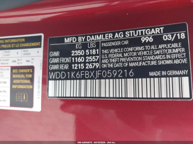 WDD1K6FBXJF059216 Mercedes-Benz E 400