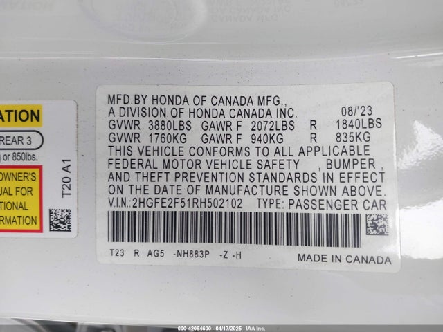Honda Civic Sport 2024 2HGFE2F51RH502102 Image 9