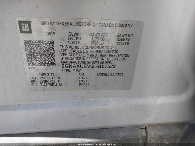 2GNAXUEV5L6157523 Chevrolet lyx - direct injection, vvt, fgt, turbo, alum, gen1
