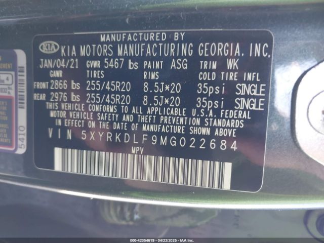 5XYRKDLF9MG022684 KIA Sorento Sx Prestige