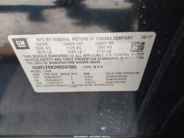 2GNFLFEK2H6347080 Chevrolet EQUINOX LT