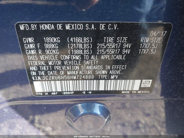 3CZRU6H56HM724888 Honda HR-V EX