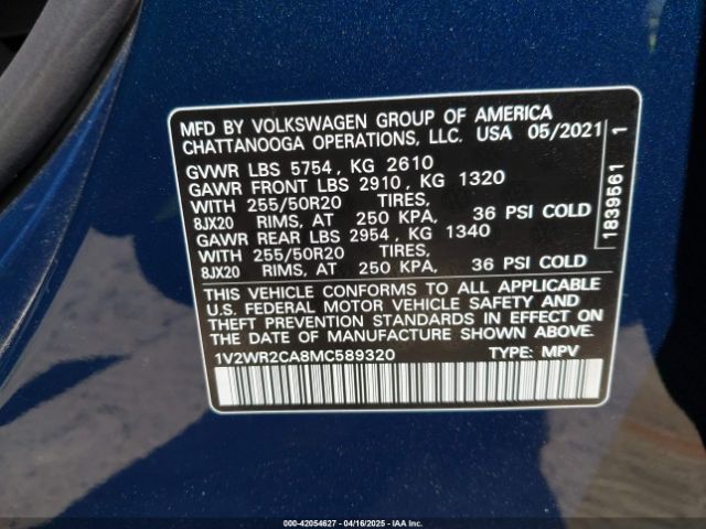 2021 VOLKSWAGEN ATLAS 1V2WR2CA8MC589320 Photo 8