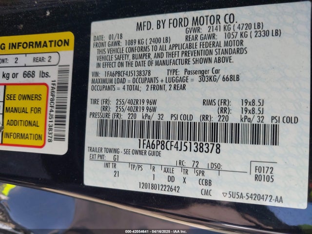 1FA6P8CF4J5138378 Ford MUSTANG GT