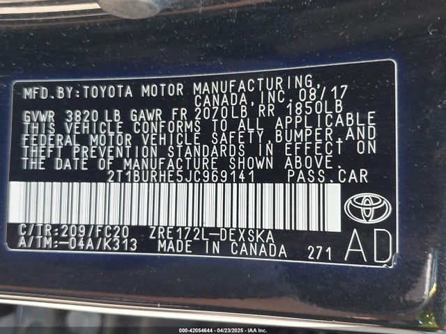 2T1BURHE5JC969141 Toyota COROLLA SE