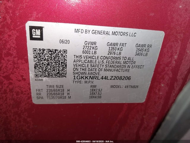 1GKKNRL44LZ208206 GMC Acadia Fwd Sle