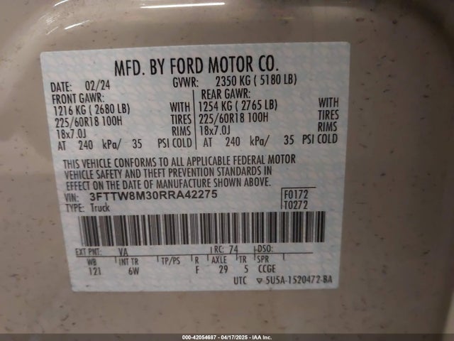 3FTTW8M30RRA42275 Ford 2024
