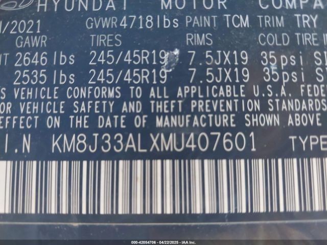 KM8J33ALXMU407601 Hyundai Tucson Sport