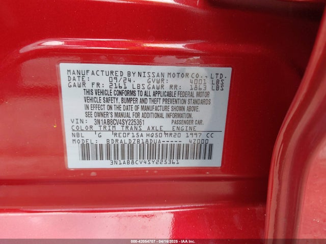 3N1AB8CV4SY225361 Nissan SENTRA SV