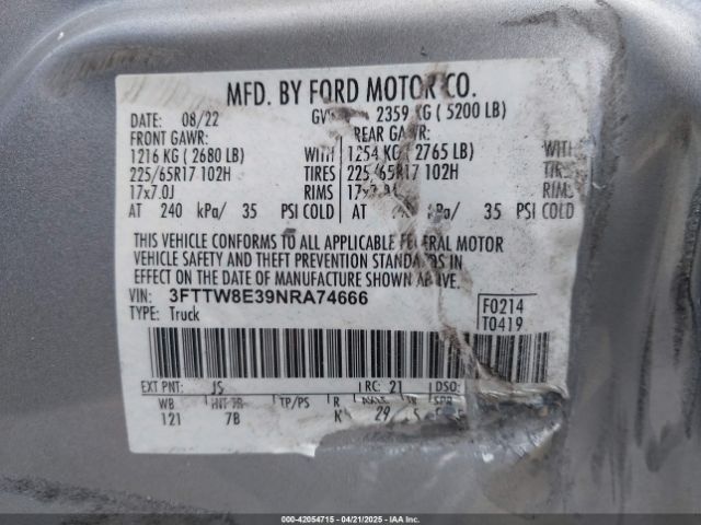 3FTTW8E39NRA74666 Ford Maverick Xlt