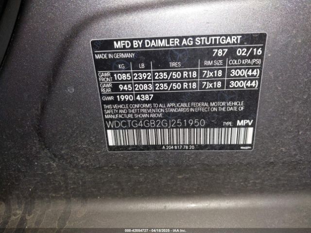 WDCTG4GB2GJ251950 Mercedes-Benz Gla 250 4matic