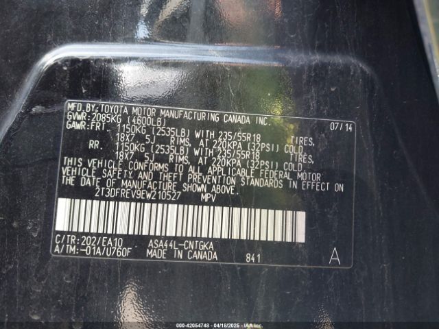 2T3DFREV9EW210527 Toyota Rav4 Limited