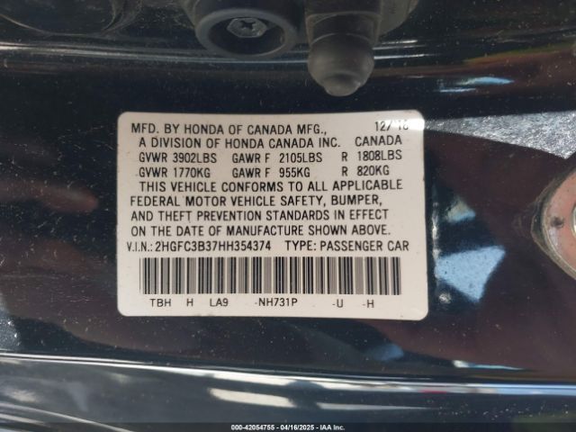 2HGFC3B37HH354374 Honda Civic Ex-t